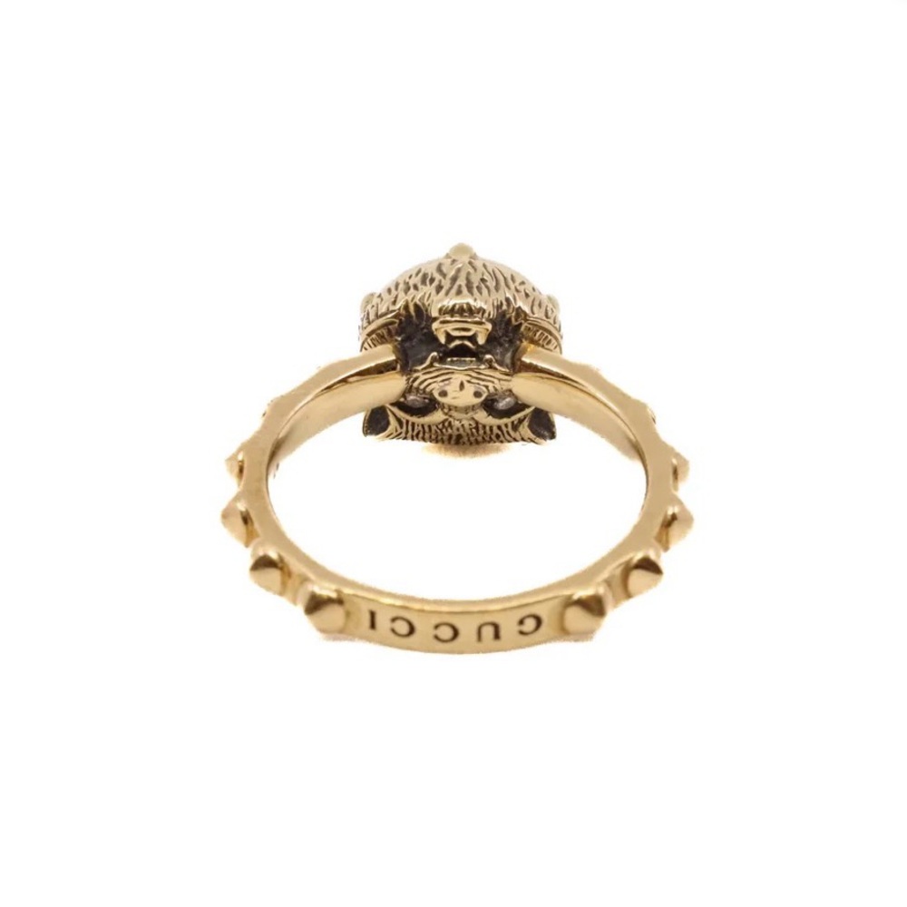 Gucci 18K Yellow Gold Le Marché des Merveilles Jade & Diamond Feline Head Ring. - Picture 3 of 8